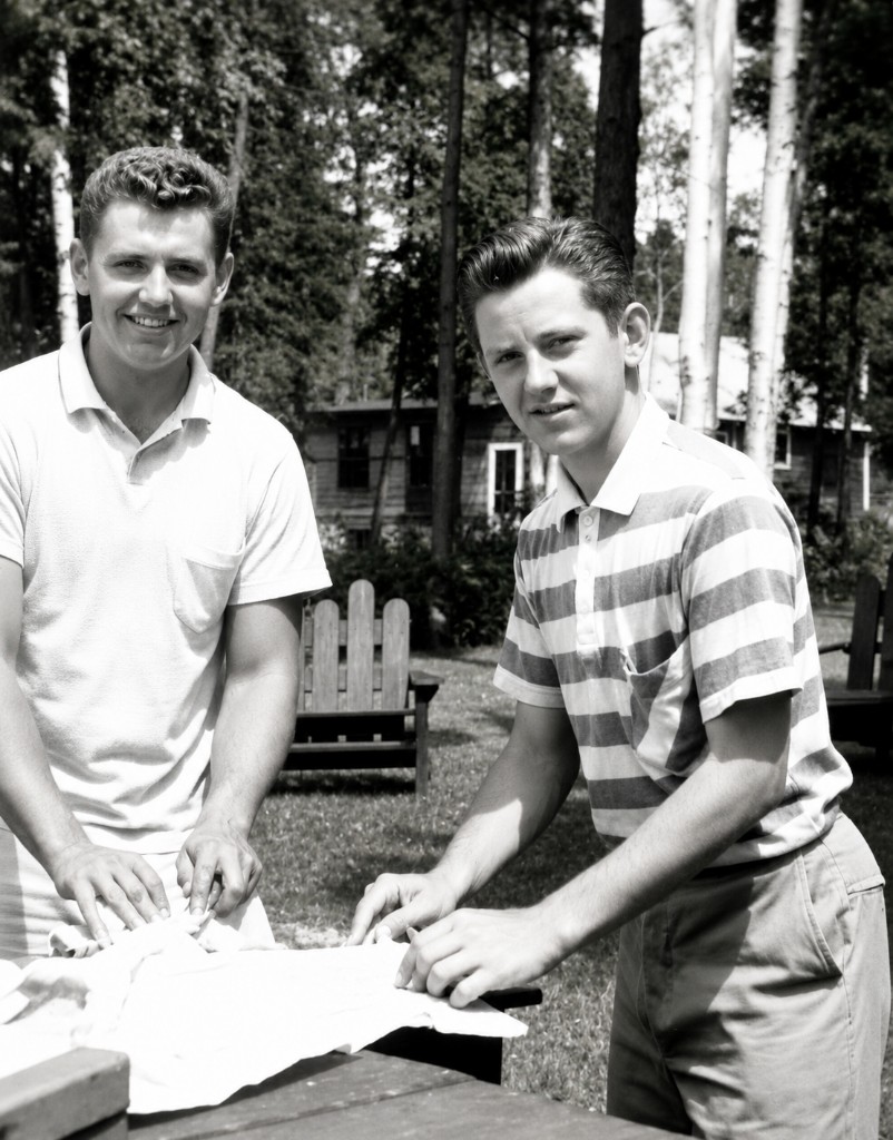 Dave Westlake with his brother Larry as young men at a picnic table